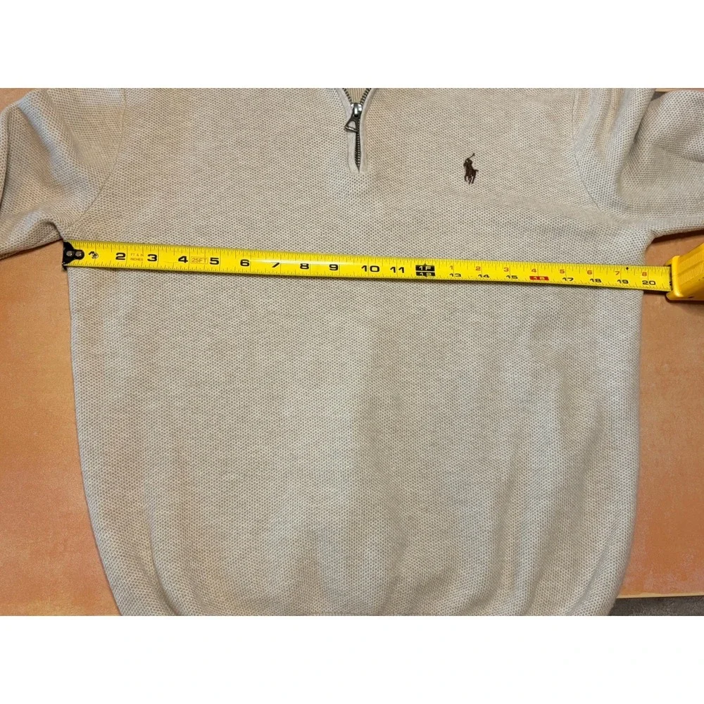 POLO Ralph Lauren QUARTER Zip SWEATER Cotton Knit PULLOVER Cream MEN'S Large
